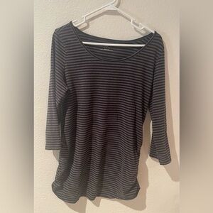 Motherhood Maternity Black Gray Striped Ruched Top Women's Size Medium